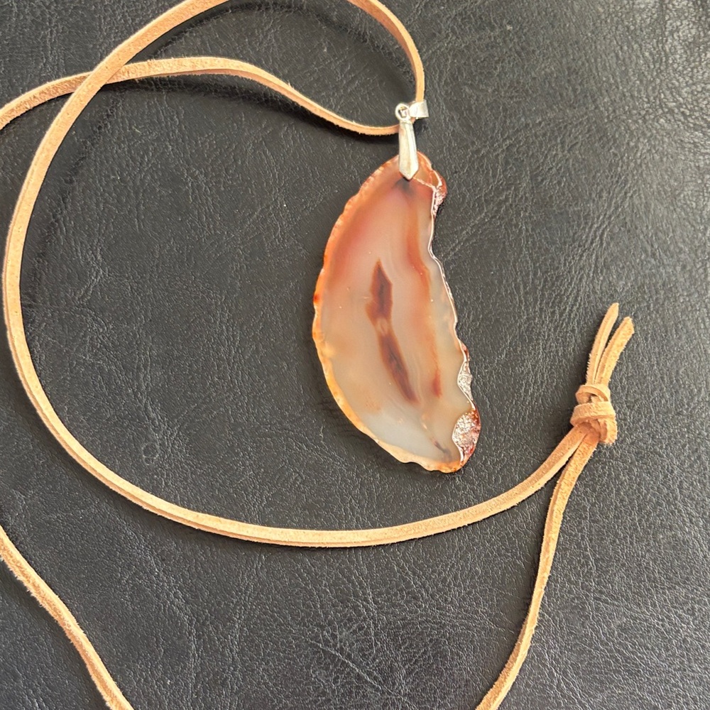Artisan Agate Pendant Necklace with Tan Cord